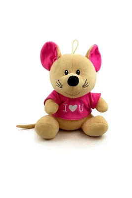 Produktbild von Kuscheltier Maus 25 cm hellbraun mit Pullover rosa – Weiches Plüschtier, Stofftier mit Schriftzug „Ich liebe Dich“