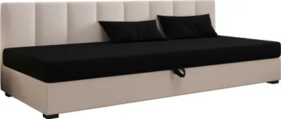 Produktbild von AURA SOFA  Boxspringbett ZIKA BIZ 90x195 Komplett-Set mit Bonell Matratze, Polsterbett mit Bettkästen - Hellbeige/Schwarz, SAWANA 01/14
