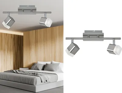 Produktbild von 2Stück LED Deckenstrahler 2flammig Silber matt 34cm breit Treppenhausbeleuchtung