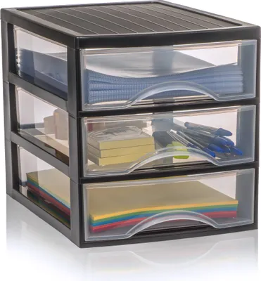 Produktbild von Schubladenbox A4, Box mit 3 Schubladen, Organizer und Schreibtisch Ordnungssystem