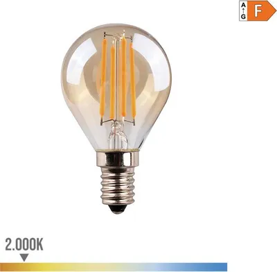Image de Ampoule Led Vintage E14 Sphérique Filament Led, Verre, Lumière Très Chaude 2000k - Edm