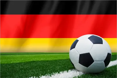 Produktbild von Wallario selbstklebendes Poster - Fußball vor einer Deutschlandflagge, Größe: 100 x 150 cm
