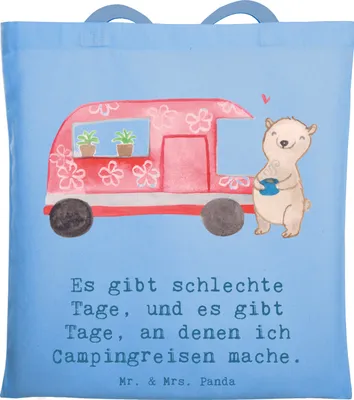 Produktbild von Mr. & Mrs. Panda dokumententasche Bär Camper - Sky Blue - Geschenk, Campen, Laptoptasche, Tasche, Zelten, Shopping, Campingplatz, Beutel, Urlaub, Stoffbeutel, Wohnmobil