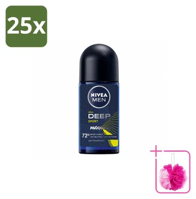 Imagen del producto de 25 unidades de antitranspirante en roll-on NIVEA MEN Deep Sport, 50 ml, pack ahorro