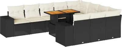 Produktbild von 10-tlg. Garten-Sofagarnitur mit Kissen Schwarz Poly Rattan