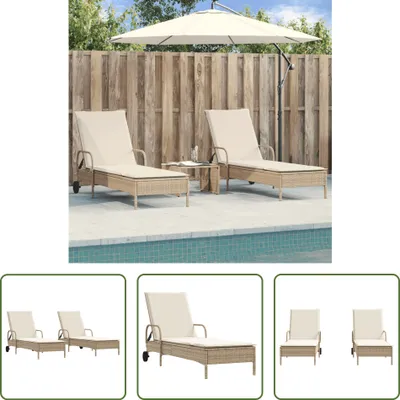 Produktbild von The Living Store Sonnenliegen mit Auflagen 2 Stk. Beige Poly Rattan
