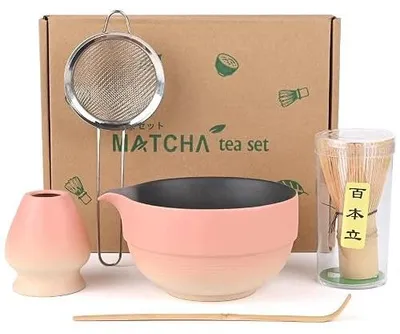 Zdjęcie produktu dla Zestaw do matchy ceramiczny różowy bambusowa miotła na prezent