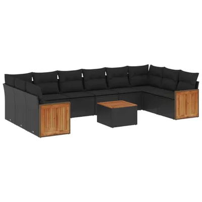 Productafbeelding van vidaXL 11-delige tuinmeubelset met kussens, zwart, polyrotan