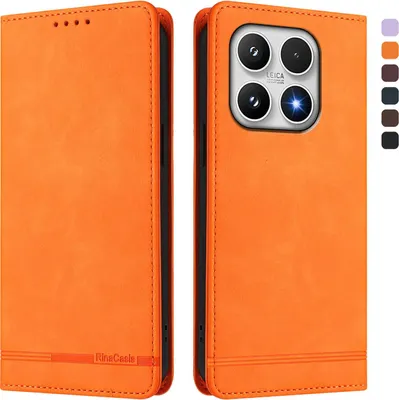 Produktbild von Hülle für Xiaomi 17, Retro Kunstleder Ständer Klapphülle mit Kartenfächer und Magnetische Orange