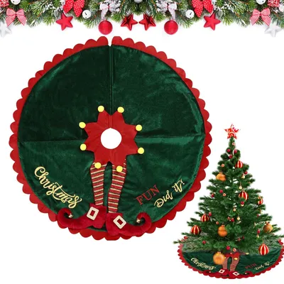 Weihnachtsbaumrock 125 cm, Elfen-Design, Grün, rund, für Geschenke