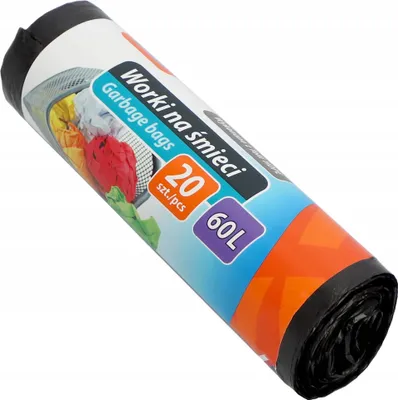 Zdjęcie produktu dla Worki na śmieci RAVI, 60L, 20 sztuk, worki do dużych obciążeń, worki na śmieci odporne na rozdarcia, worki wykonane z odpornego HDPE