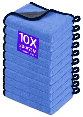 Immagine prodotto di Gucass, 10 panni in microfibra per auto, 500 GSM, panni per lucidatura e asciugatura auto, estremamente assorbenti, senza pelucchi, panni in microfibra per la pulizia e la cura di auto, moto, casa e cucina, 30x60 cm, blu