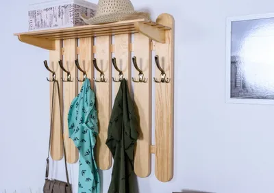 Produktbild von Garderobe Kiefer massiv Vollholz natur Junco 350 – Abmessungen: 80 x 81 x 28,5 cm (H x B x T)