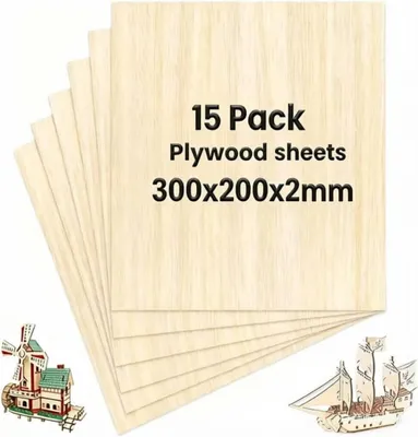 Zdjęcie produktu dla 30 x 20 cm, nieobrobiona płyta drewniana, grubość 2 mm, 15 sztuk