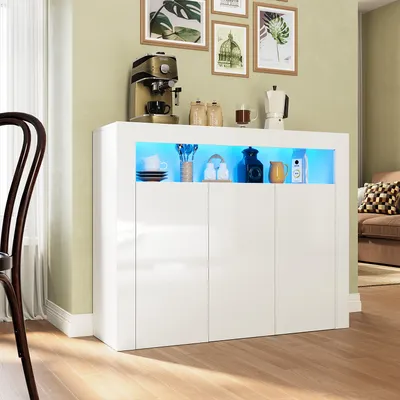 Produktbild von Komoda SONNI biely vysoký lesk s LED osvetlením komoda do kuchyne a jedálne