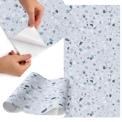 Produktbild von Möbelfolie 75x150 cm - Klebefolie Möbel - Selbstklebende Folie - Folie für Möbel - Möbelfolie Küche - Klebefolie Küche - Möbelfolie Schrank - Wasserdicht - Abwaschbar - Selbstklebend - Luftblasenfrei - Rückstandslos entfernbar - Terrazzo-Mosaik