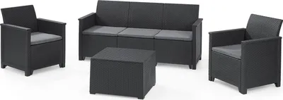 Produktbild von Dmora Garten-Lounge-Set Orillia Schwarz Anthrazit, 3-Sitzer mit Tisch