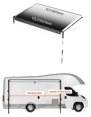 Productafbeelding van Luifel voor campers, gemaakt van duurzaam PVC-doek van 18 oz, waterdicht en UV-bestendig, 14 voet lang, kleur zwart