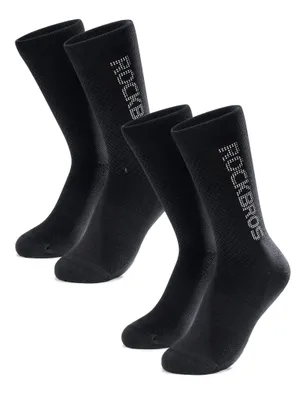 Image de ROCKBROS 2 paires de chaussettes de vélo respirantes, traitement antibactérien, pour femmes et hommes, noir, taille M