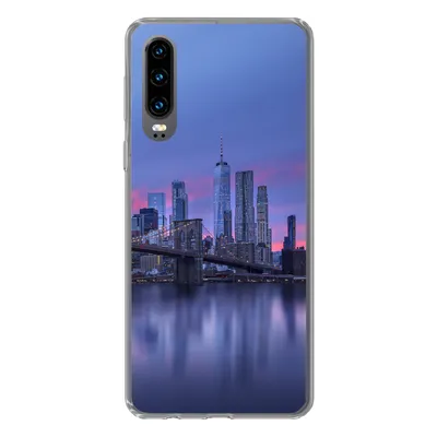 Produktbild von MuchoWow® Handyhülle Schutzhülle Hülle für Huawei P30 New York - Wasser - Brücke Silikon Softcase Handy Hülle - Kartenbesitzer