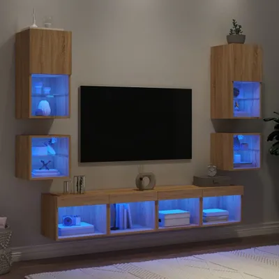 Immagine prodotto di Maison Exclusive - Parete attrezzata da 8 pezzi con LED in legno composito rovere sonoma