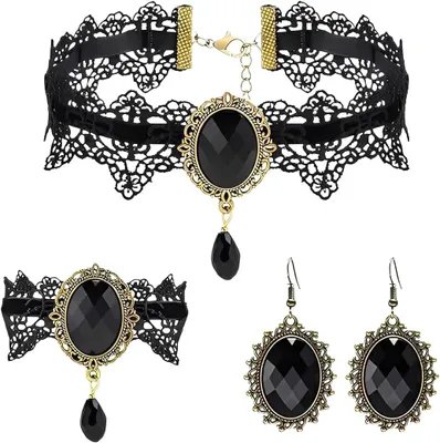 Zdjęcie produktu dla Naszyjnik w stylu gotyckim, czarny, z kolczykami, idealny na Halloween