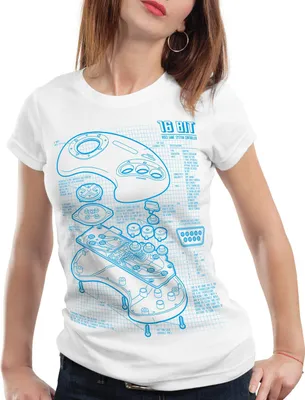 Produktbild von style3 Mega 16-Bit Gamepad Blaupause Damen T-Shirt konsole sonic, Farbe:Weiß, Größe:XS