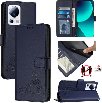 Produktbild von Leder Hülle für Xiaomi 13 Lite /Xiaomi Civi 2 Süße Katze Flip Case Brieftasche Schutzhülle mit Standfunktion Blau