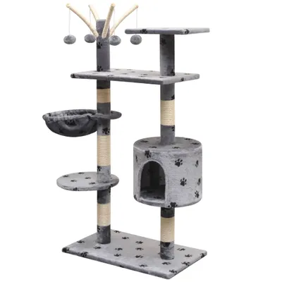 Produktbild von vidaXL Katzen-Kratzbaum 125 cm Grau mit Pfoten-Aufdruck