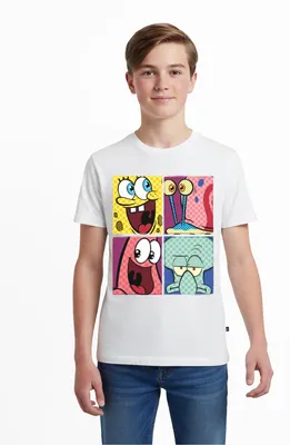 Produktbild von Spreadshirt SpongeBob Schwammkopf Patrick Gary Thaddäus Teenager Premium T-Shirt, 158/164 (12 Jahre), Weiß