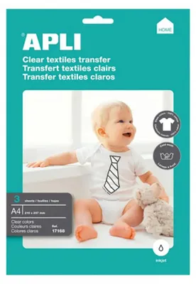 Immagine prodotto di Apli - Carta di trasferimento per T-shirt per tessuti chiari o bianchi, confezione da 3 fogli