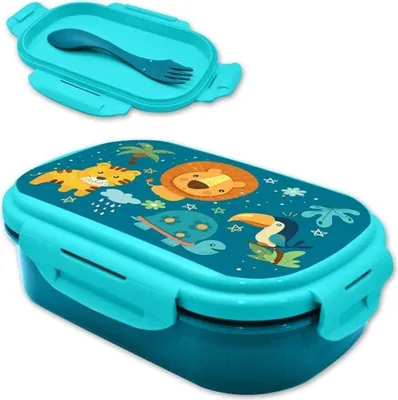 Image de Into the Dschungle Boîte à pain avec cuillère Jungle, Boîte à pain refermable avec cuillère (cuillère et fourchette en un), KL85890, Kids Licensing, Multicolore (Multicolore)
