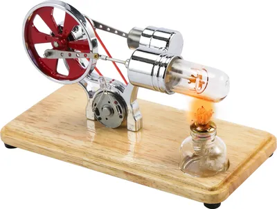 Obrázek produktu pro Stirlingův motor Kit Generátor elektřiny Horkovzdušný motor Model Fyzikální model generátoru s LED světlem Setrvačník Design Vědecký experiment Dřevěná základna DIY Vzdělávací hračka pro učitele Dospělí Děti Škola Kancelář Dekorace