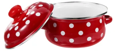 Emaille Kochtopf mit Deckel, 16 cm, für Induktion, wärmeisolierte Griffe