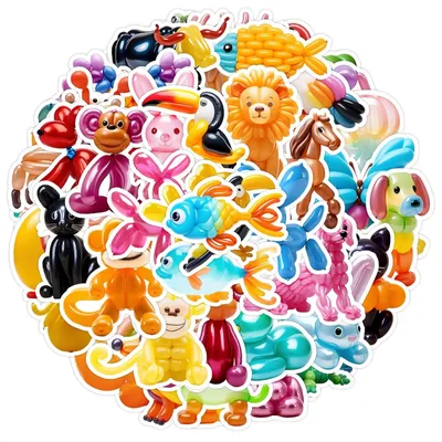 Tierballon-Sticker, 50 Motive, 100 Sticker, für Alben