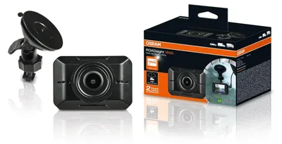 Immagine prodotto di Dash cam fissata sul parabrezza anteriore: tecnologia di illuminazione OSRAM ROADsight 1500 per autovetture e veicoli commerciali