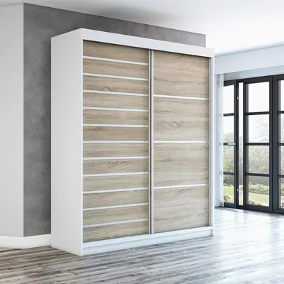 Produktbild von Schwebetürenschrank, 2-türig Schrank! Moderne Garderobe für Kleidung. Verschiedene Farben (Weiß, Schwarz, Somona) Kleiderschrank COLIN 180 cm