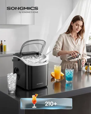 Produktbild von SONGMICS Eiswürfelbereiter tragbar, Eiswürfelmaschine mit Selbstreinigung, 2 Würfelgrößen, für Küche, Camping, Party, schwarz