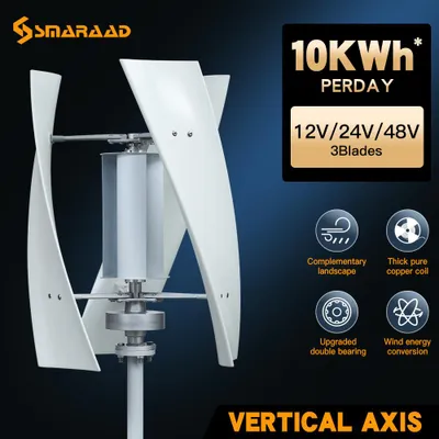 Productafbeelding van Verticale Windturbine 3000 W - Off-Grid Systeem - 12 V - Geluidsarm - Aluminium
