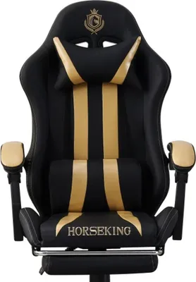 Produktbild von Gaming Stuhl Schreibtischstuhl mit Fußstützen Kissen Ergonomischer PC Stuhl , Farbe:Golden-Rot