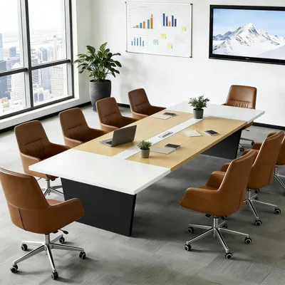 Zdjęcie produktu dla Stół konferencyjny do biura, wymiary 320x100x74 cm, kolor czarny/biały, grubość blatu 2,5 cm