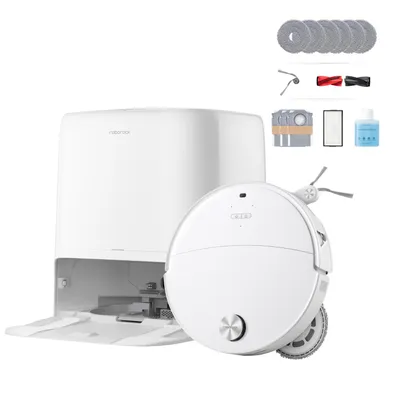 Produktbild von Roborock Saros 20 Neo Set Saugroboter mit Wischfunktion, 36.000 Pa, Dual Zero-Tangle-System, FlexiArm Technologie 100°C Heißwasser-Moppwäsche, Weiß