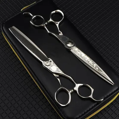 Produktbild von Haarschneideschere, 7 Zoll professionelle Damast-Streifenschere, Haarschere, Haarschneideschere, Friseurschere, Haarschnitt, Effilierschere