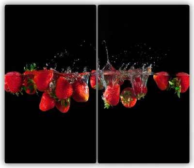 Produktbild von Tulup Glas-Herdabdeckplatte - 2x30x52cm - Glaskeramikkochfeld-Abdeckung Spritzschutz Zweiteilig Erdbeeren Wasser