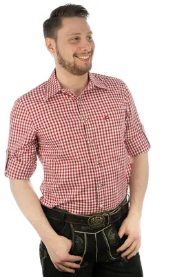 Produktbild von OS Trachten Herren Hemd Langarm Trachtenhemd mit Liegekragen Ukazui, Größe:43/44, Farbe:mittelrot