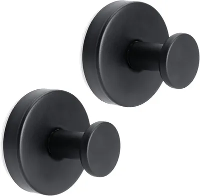 Produktbild von PolkaHome® 2er Set Saugnapf-Haken für Bad & Küche – Schwarze Handtuchhaken, extra starker Halt, ohne Bohren, für Glas, Fliesen &