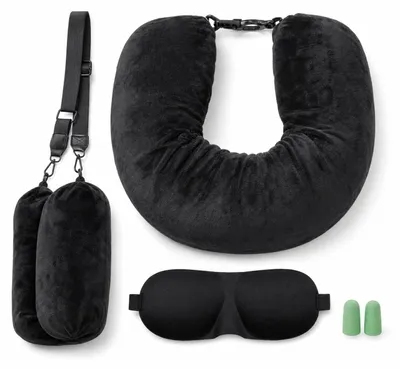 Imagen del producto de Almohada de viaje inflable, color negro, 96 x 18 cm