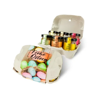 Produktbild von Eierschachtel "Frohe Ostern" (6x Mini Gläser)