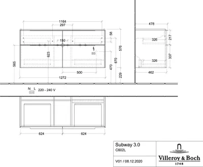 Produktbild von Villeroy & Boch C602L1VN WTUS Subway 3.0 C602L1 1272x576x462mm