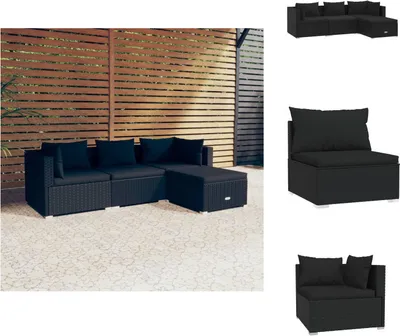 Produktbild von vidaXL 4-tlg. Garten-Lounge-Set mit Kissen Poly Rattan Schwarz -  Gartenmöbel-Sets